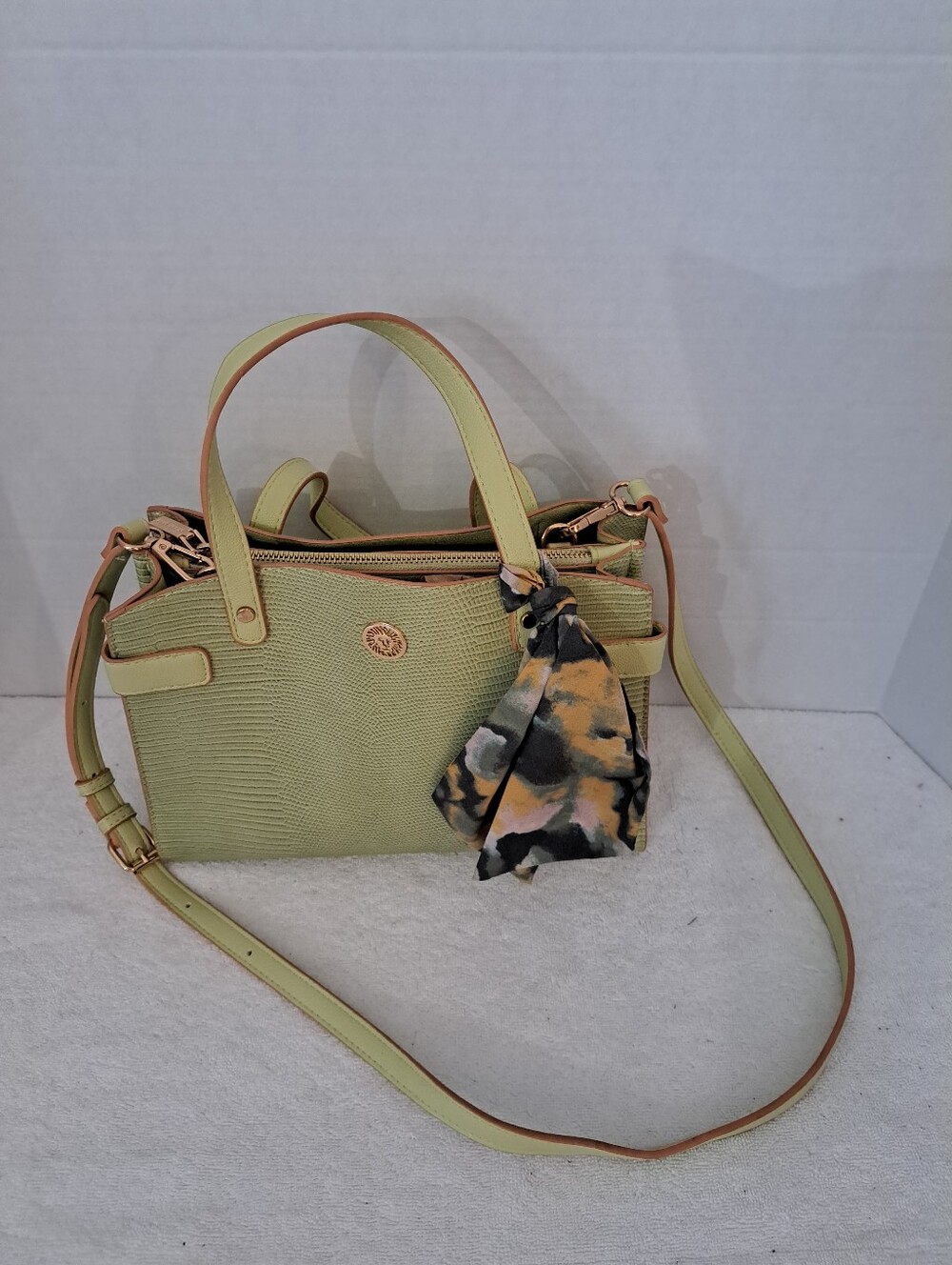 Light Green Anne Klien Ladies Shoulder Crossbody Bag with Scarf Accent